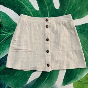 Blue Rain Light Beige/tan button up linen mini Skirt